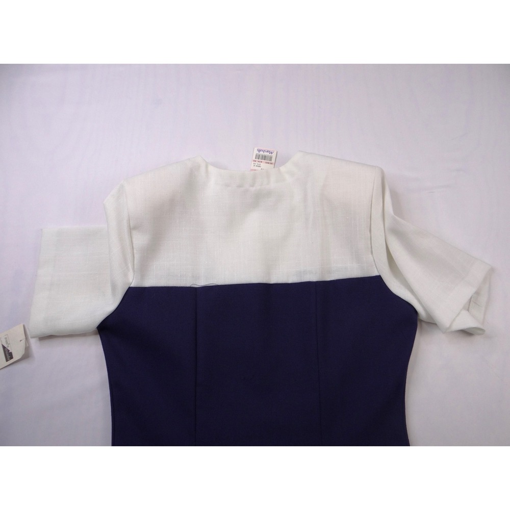 NWT Vintage Sunshine Starshine Women Navy White Pleated Drop Lace Waist Dress 12 - Picture 7 of 10